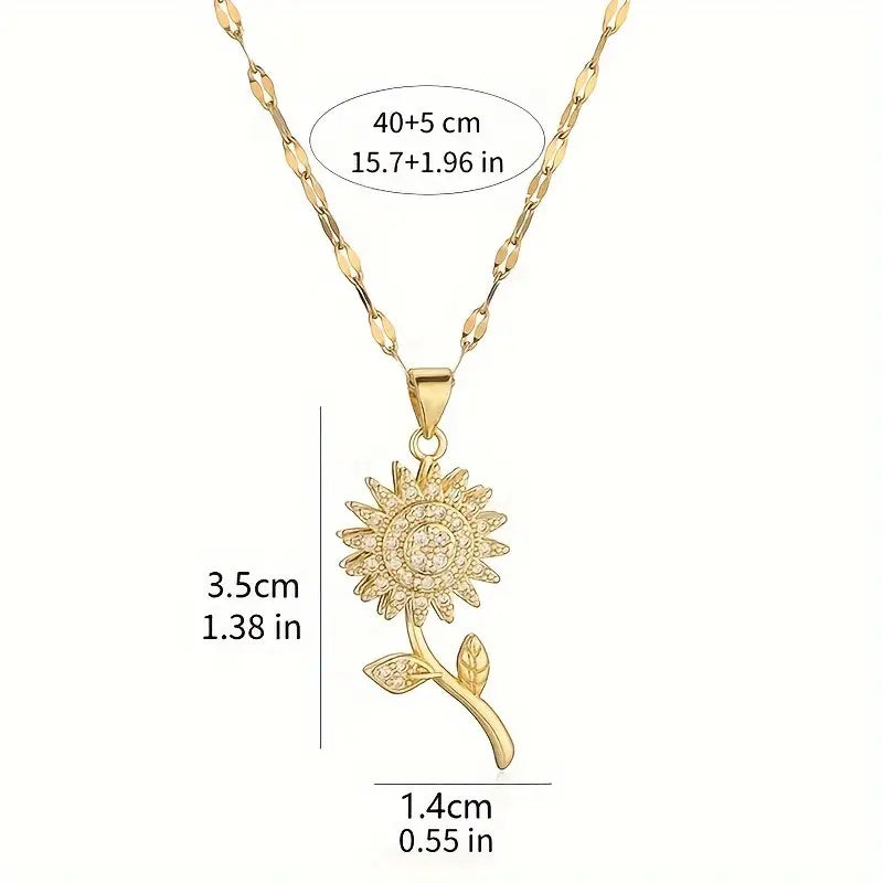 🌻 Collar Giratorio de Girasol en Acero Inoxidable (Sin cofre, incluye caja de regalo)