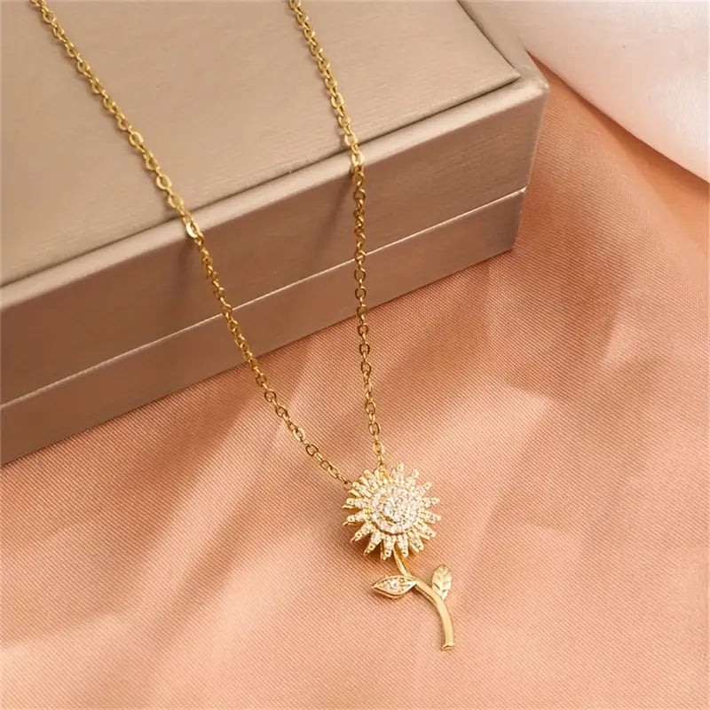 🌻 Collar Giratorio de Girasol en Acero Inoxidable (Sin cofre, incluye caja de regalo)