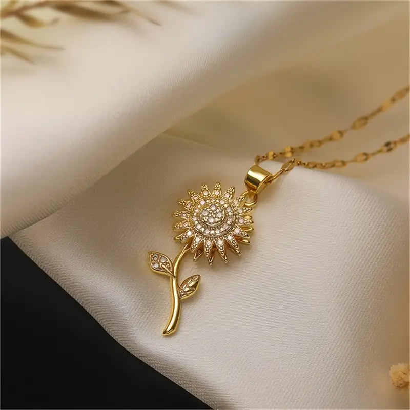 🌻 Collar Giratorio de Girasol en Acero Inoxidable (Sin cofre, incluye caja de regalo)