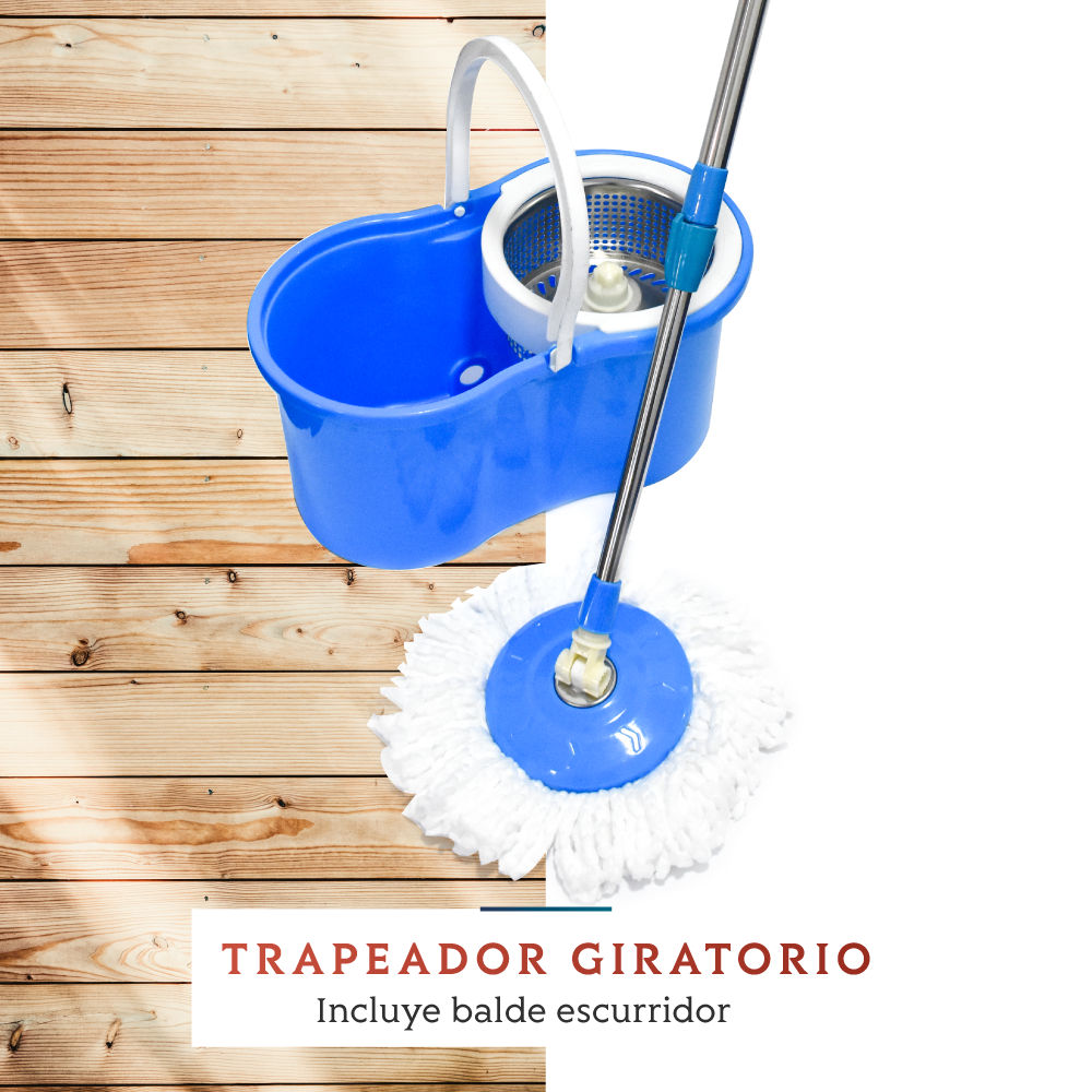 Trapeador Giratorio con Cesta Metalica y Balde Exprimidor