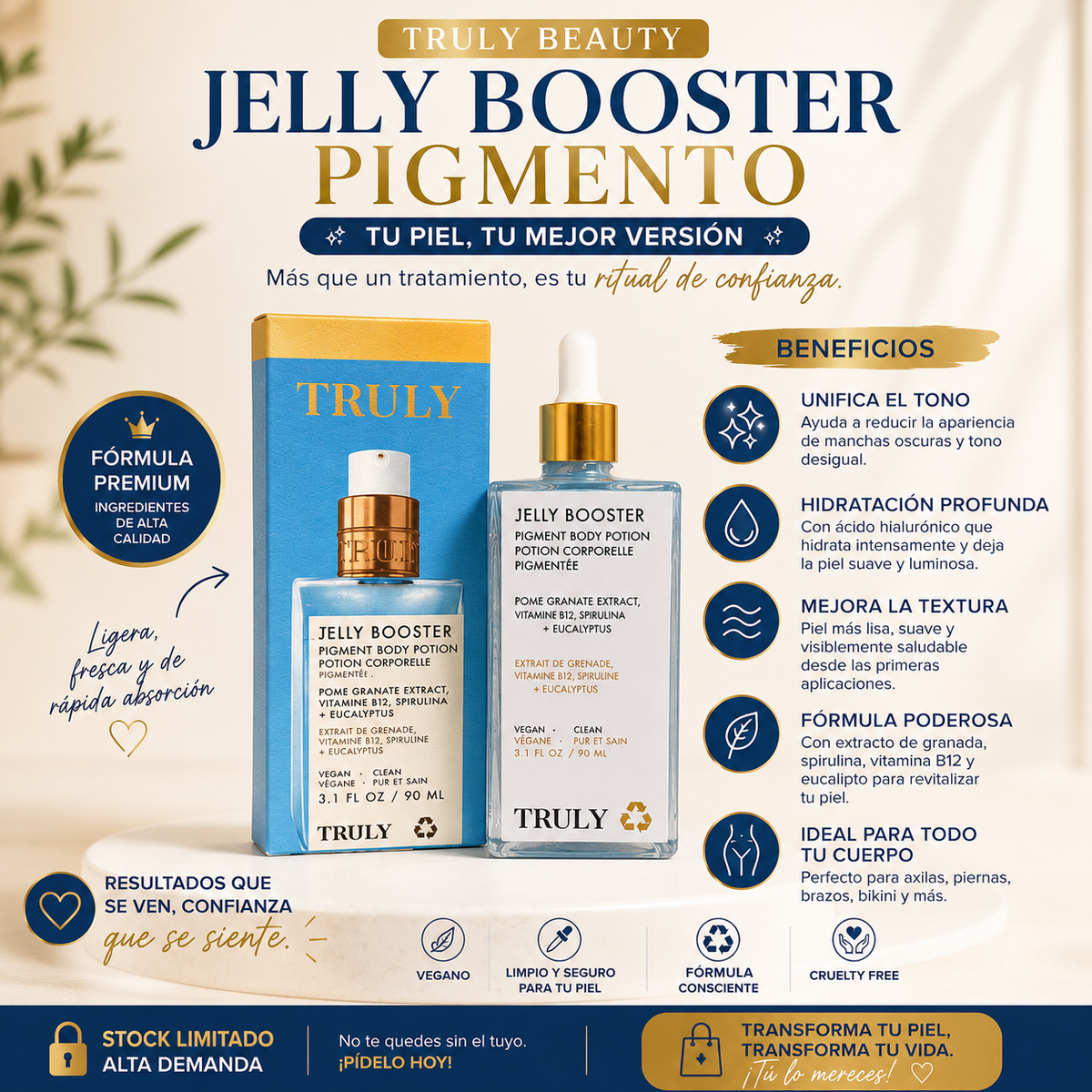 Truly Beauty Jelly Booster - Reduce Manchas Visibles Mientras Hidrata Profundamente tu Piel.