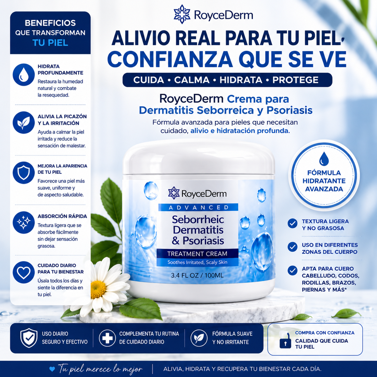 RoyceDerm Crema para Dermatitis Seborreica y Psoriasis