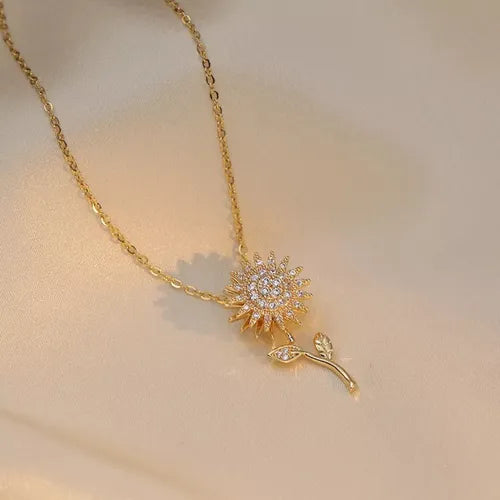 🌻 Collar Giratorio de Girasol en Acero Inoxidable (Sin cofre, incluye caja de regalo)
