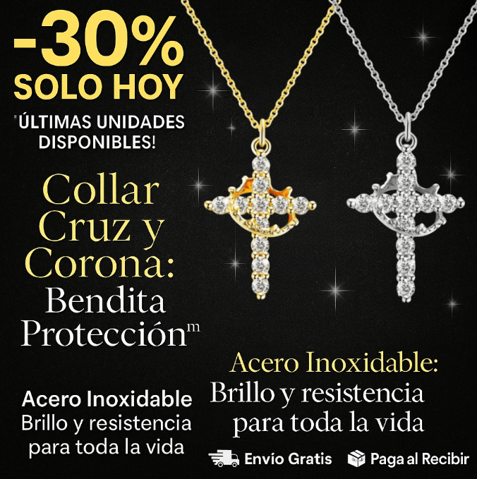Collar Cruz y Corona Bendita Protección (Acero Inoxidable)