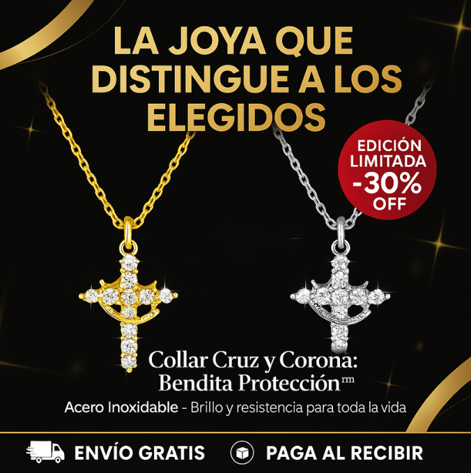 Collar Cruz y Corona Bendita Protección (Acero Inoxidable)