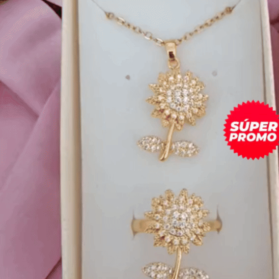 Collar y Anillo Girasol Brillante