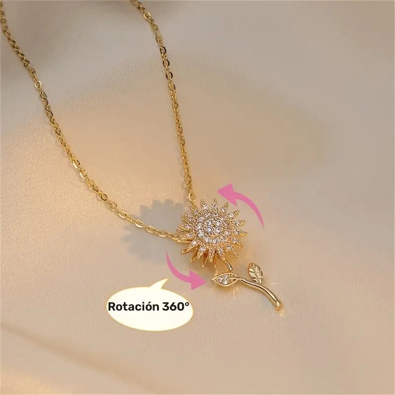 🌻 Collar Giratorio de Girasol en Acero Inoxidable (Sin cofre, incluye caja de regalo)
