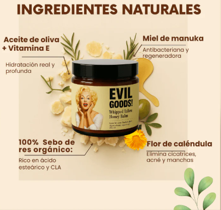 OFERTA 2X1  EVIL GOODS Crema con Sebo de Res - Hidratación Natural Profunda, AntiEnvejecimiento y Restauradora
